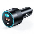 Automobilinis įkroviklis 12-24V USB + USB C 130W juodas (black) su voltmetru Coltech 